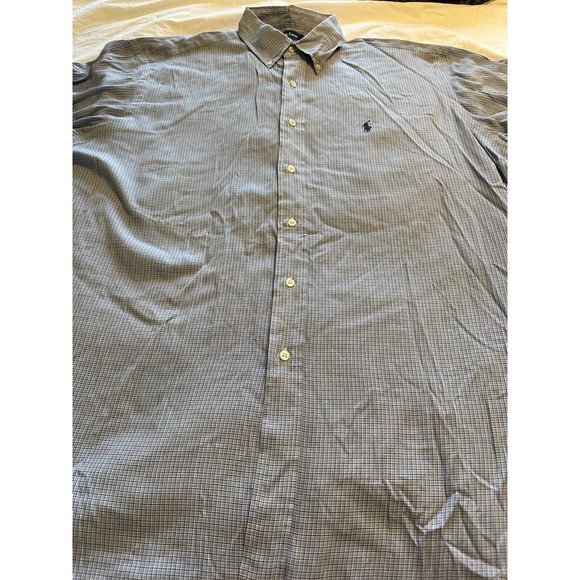 Ralph Lauren Yarmouth Blue/Black Gingham Check Blue Pony Button Up Shirt Size 17 - Picture 4 of 11
